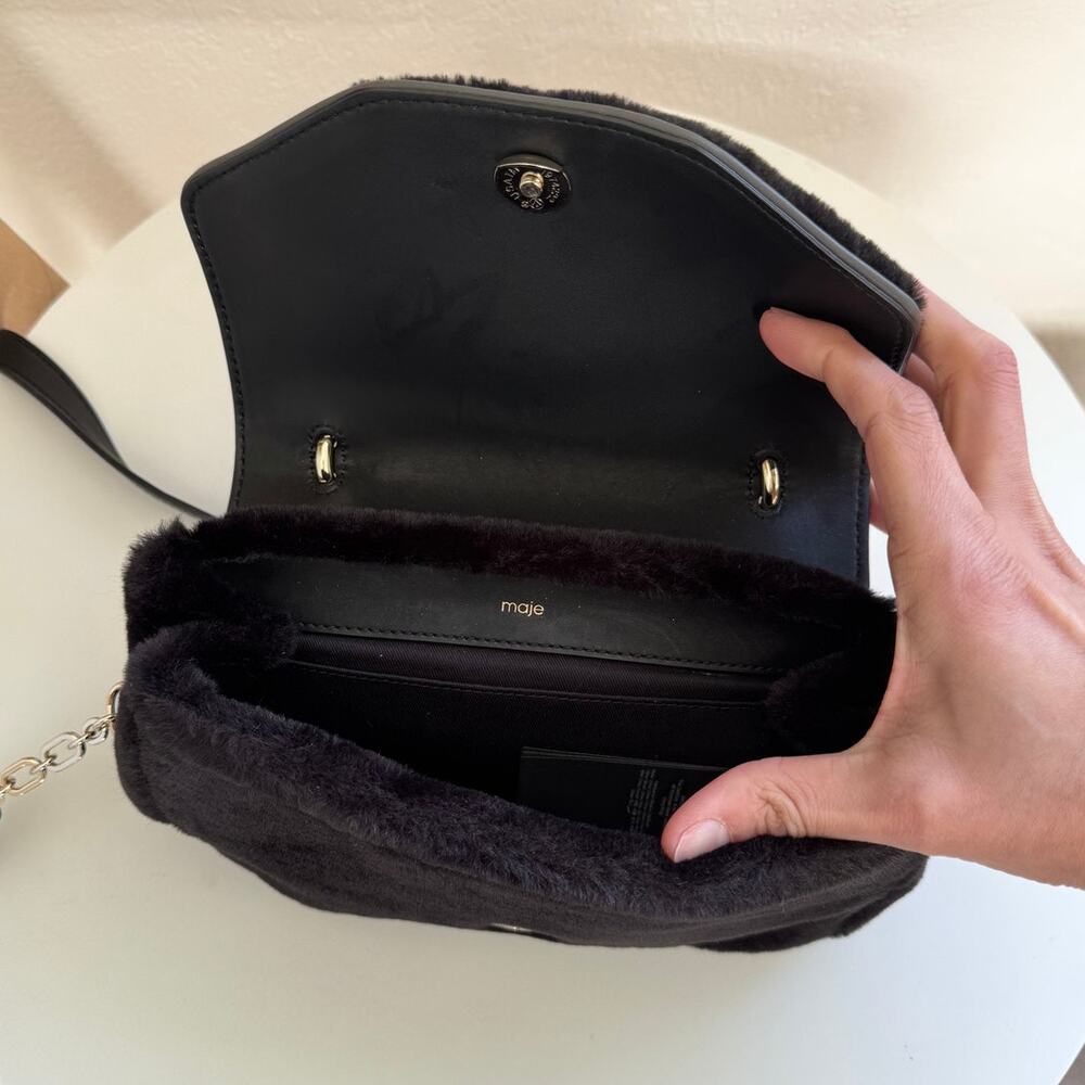 Maje Faux Fur Evening Bag Handle/Crossbody Black - Picture 5 of 7